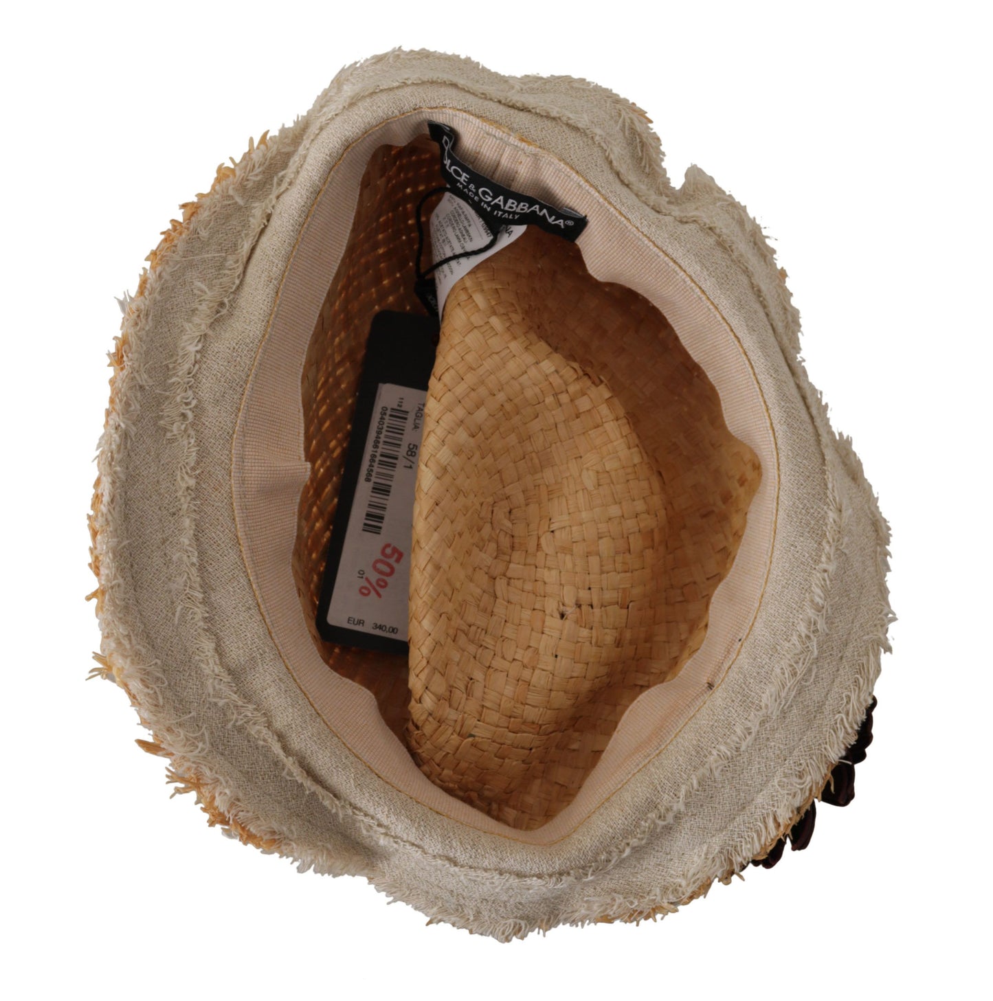 قبعة من القش مزينة بشريط أصفر وزهور