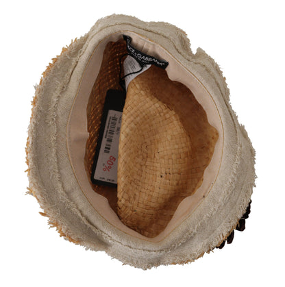 قبعة من القش مزينة بشريط أصفر وزهور