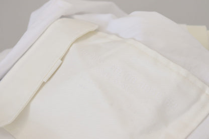 تي شيرت أبيض بأكمام قصيرة وجيب قابل للطي