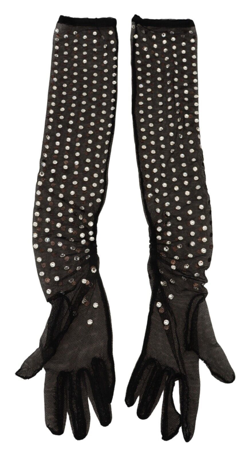 قفازات من التول القطني بطول الكوع من الكريستال الأسود