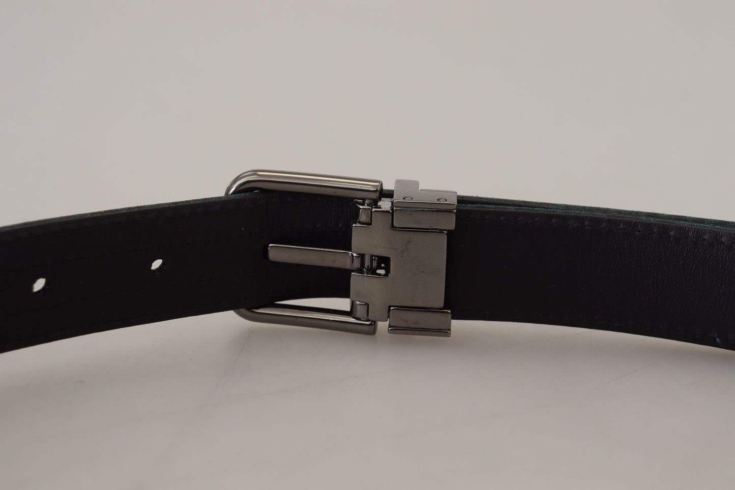 حزام رجالي من المعدن الفضي بتصميم جاكار أزرق مموج