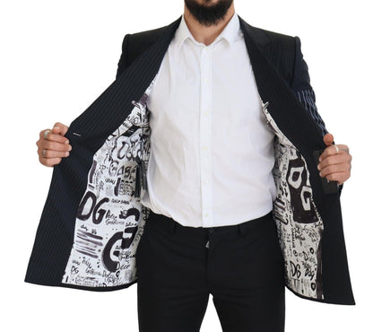 بليزر أزرق من الصوف المرقّع مزدوج الصدر