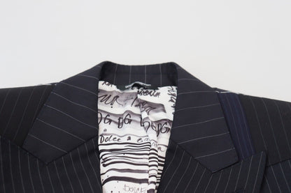 بليزر أزرق من الصوف المرقّع مزدوج الصدر