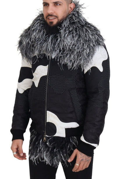 Black White Fur Shearling Full Zip Jacket