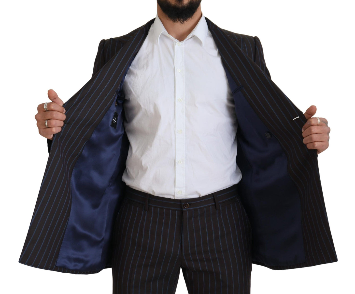 بدلة رسمية من الصوف مخططة باللون الأسود مكونة من قطعتين