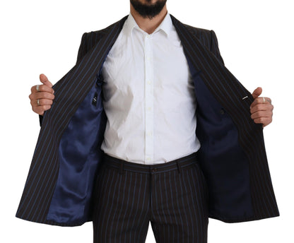 بدلة رسمية من الصوف مخططة باللون الأسود مكونة من قطعتين