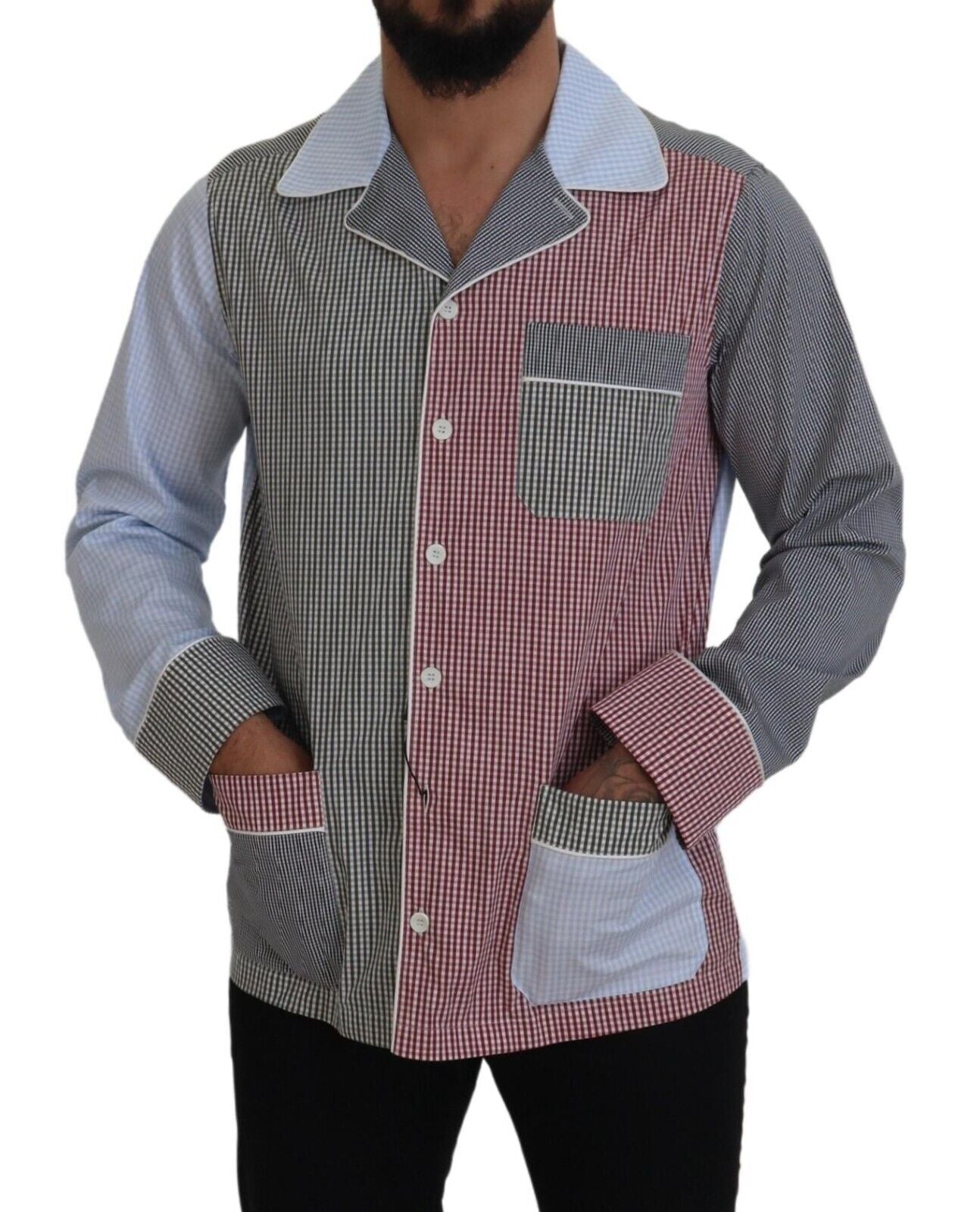 قميص قطني متعدد الألوان بأكمام طويلة