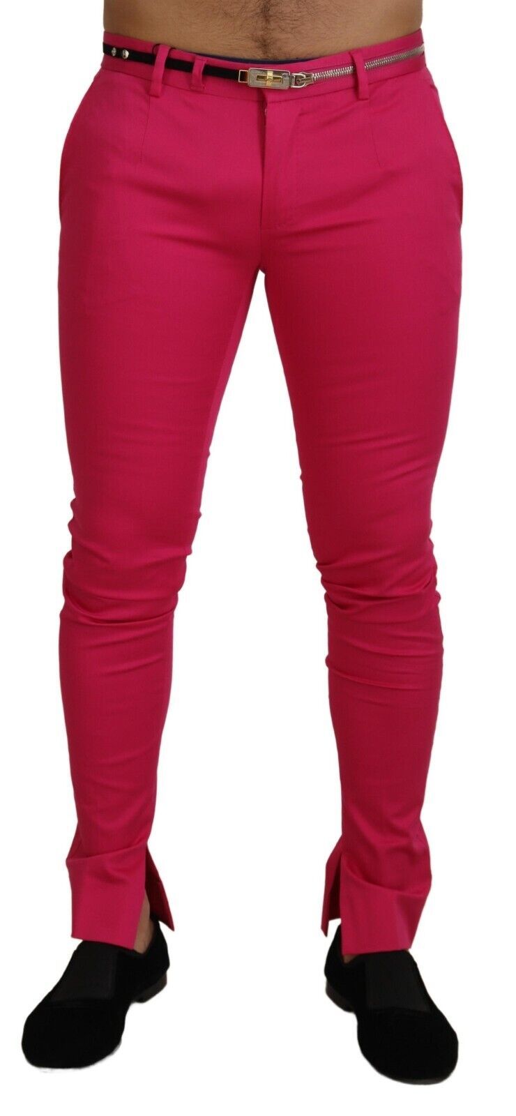 Pink Zipper Buckle Waist Trousers Pants