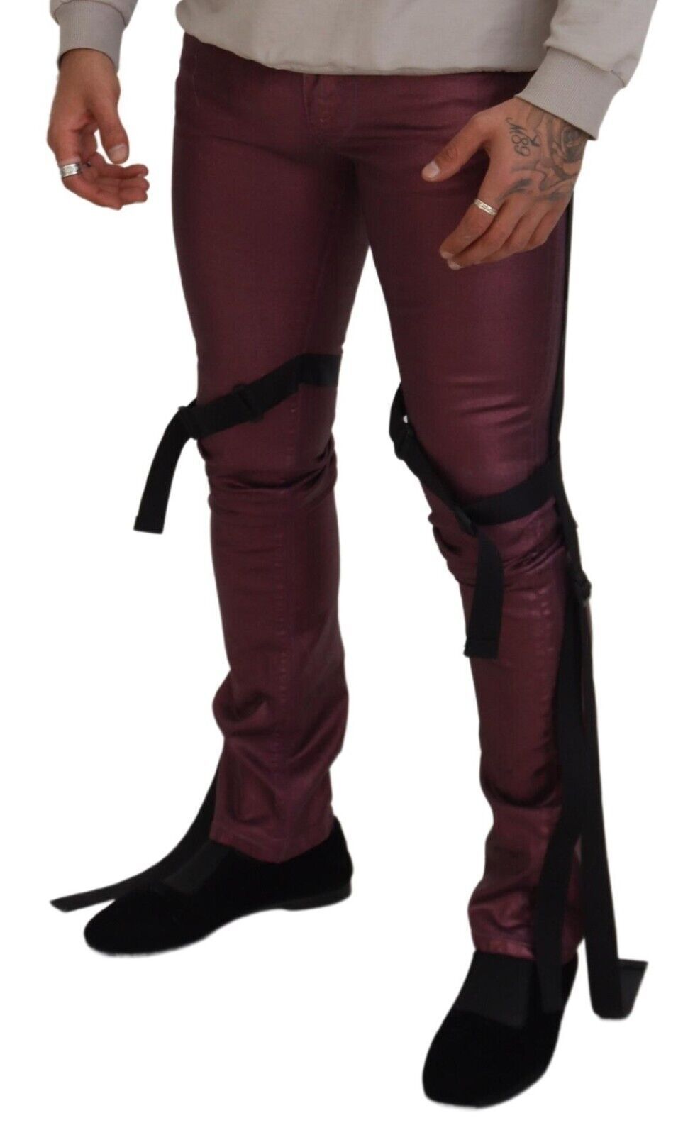 بنطلون جينز رجالي كاجوال من القطن الأرجواني