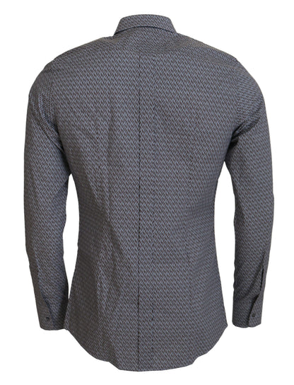 قميص رسمي ضيق باللون الرمادي والبني والذهبي