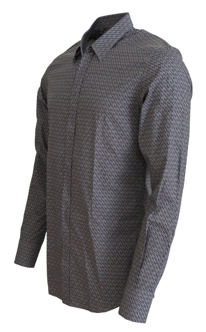 قميص رسمي ضيق باللون الرمادي والبني والذهبي