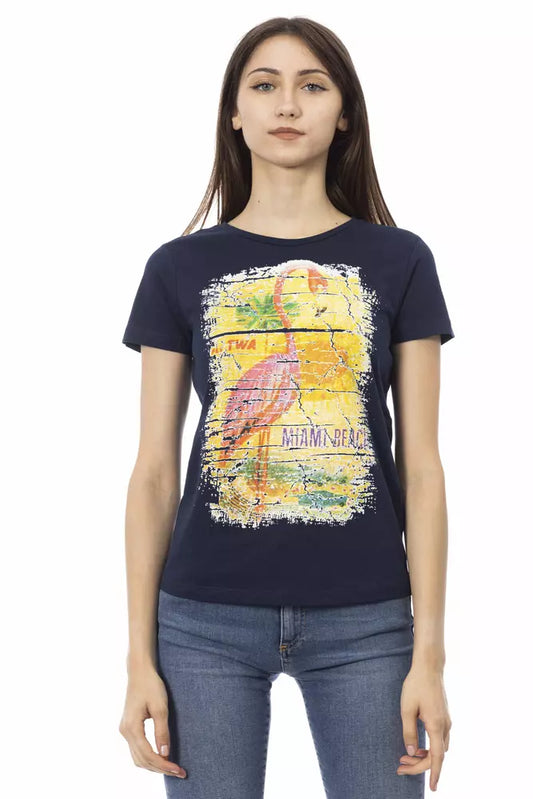 Blå bomulds-T-shirt til kvinder