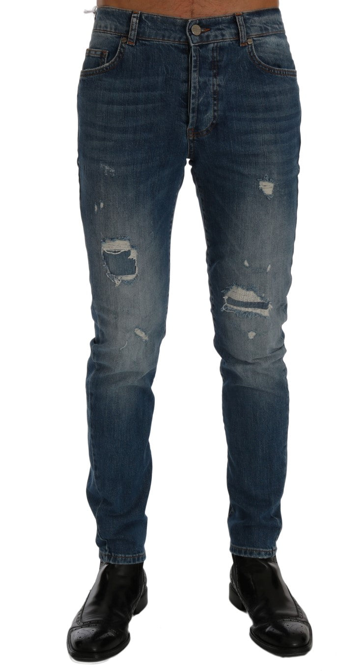 Blåvaskede, revnede Dunfermile Slim Fit Jeans