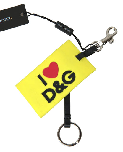 Yellow Silicone DG Logo Silver Brass Keyring Keychain