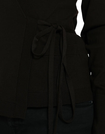 سترة كارديجان سوداء من الصوف بفتحة رقبة على شكل حرف V