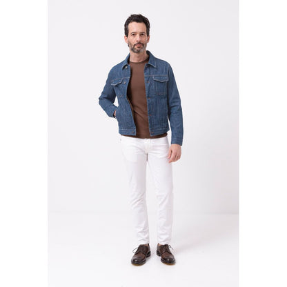Blue Cotton Men Jacket