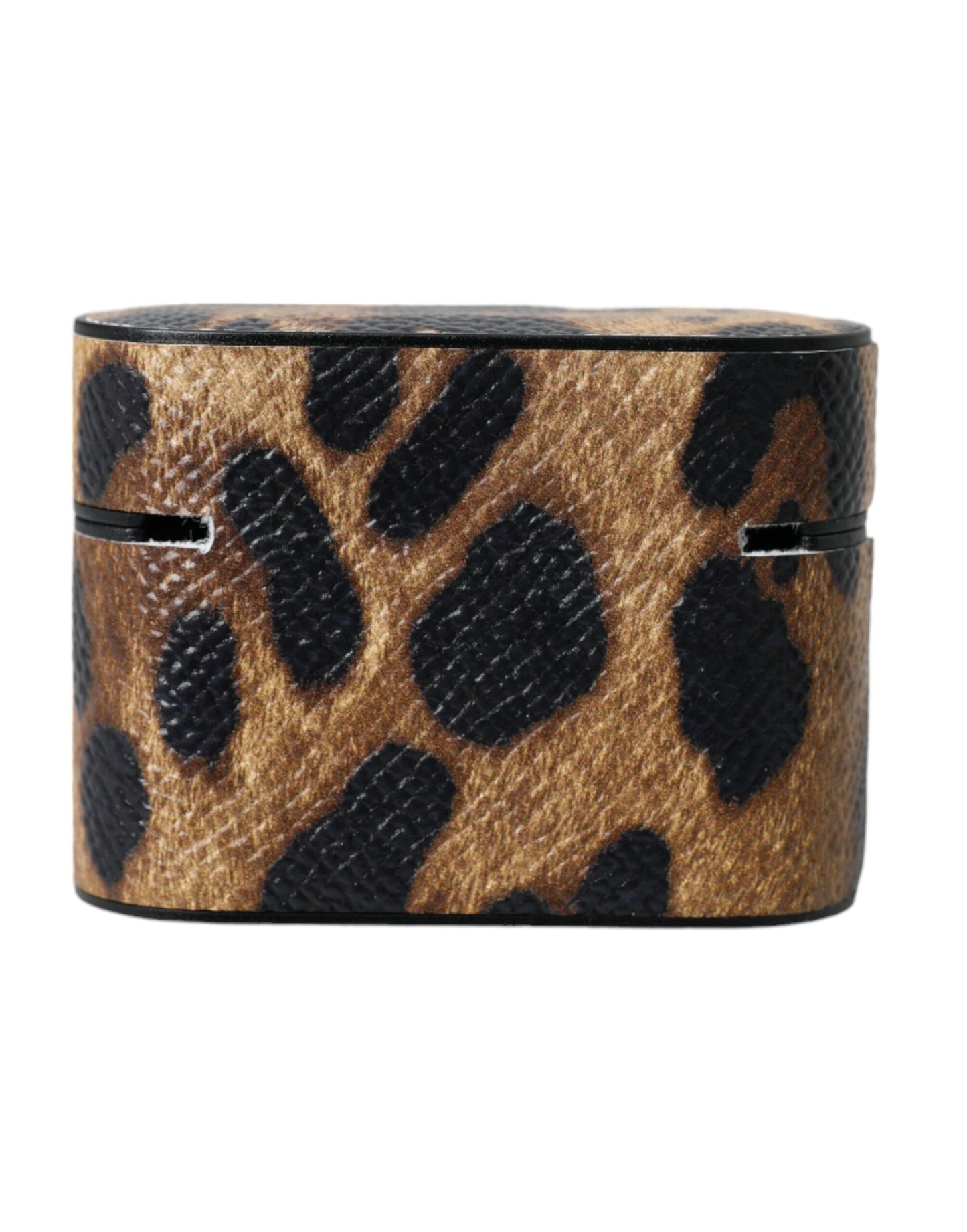 حافظة سماعات Airpods من جلد العجل باللون البني مع لوحة معدنية بشعار النمر