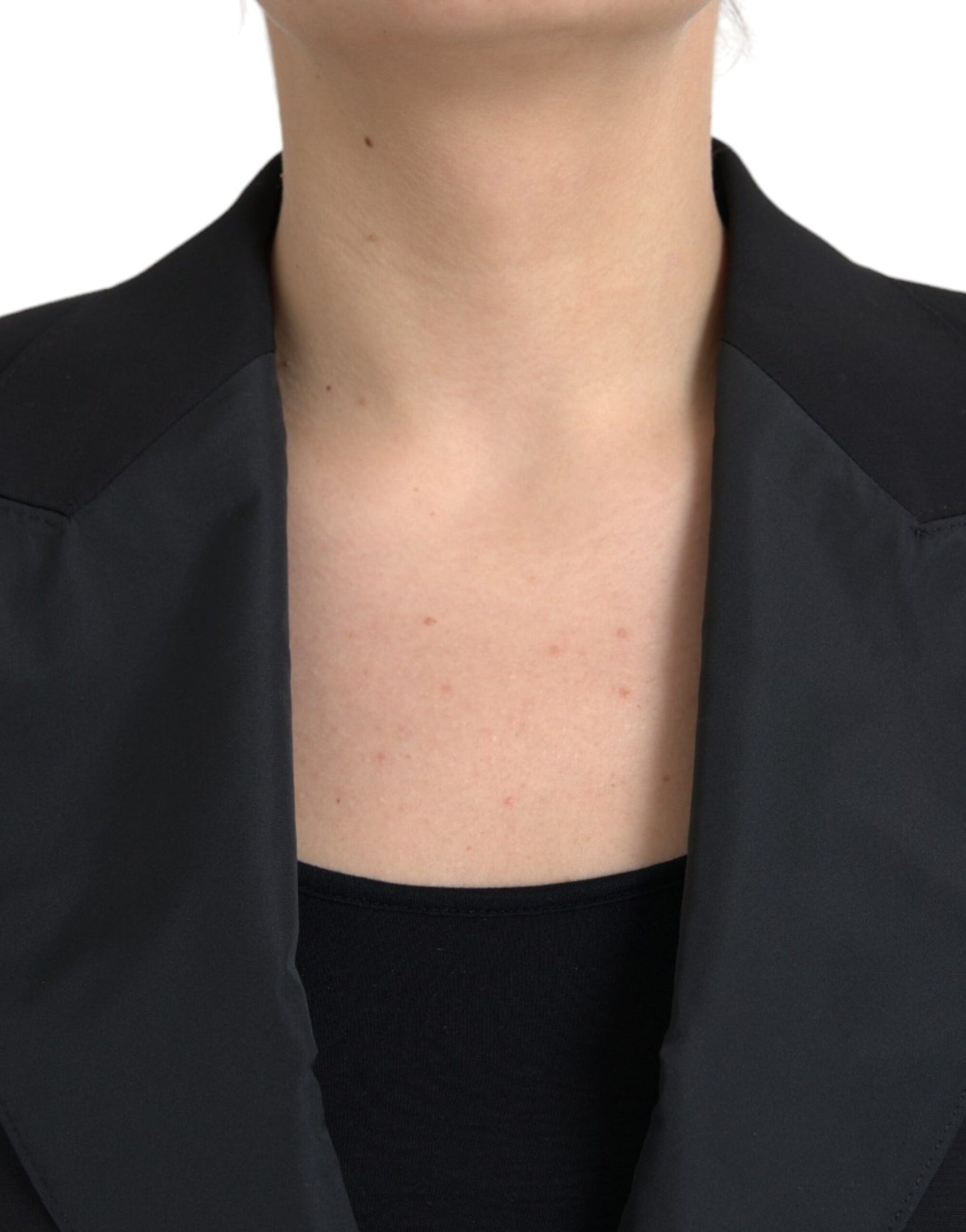 جاكيت قصير بأكمام منفوخة من البوليستر باللون الأسود