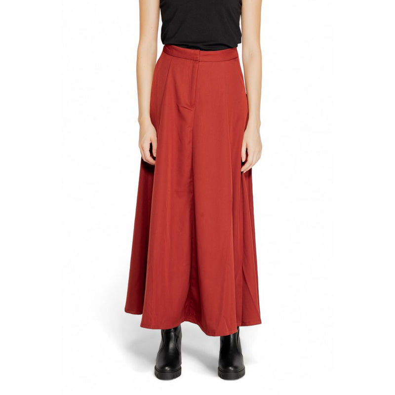 Red Polyester Long Skirt