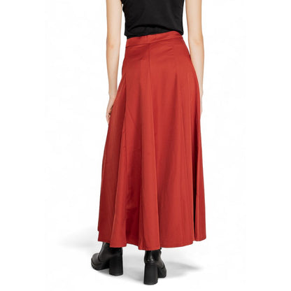 Red Polyester Long Skirt