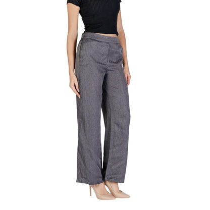 Gray Polyester Casual Pants