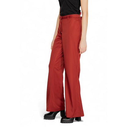 Red Polyester Flared Pants