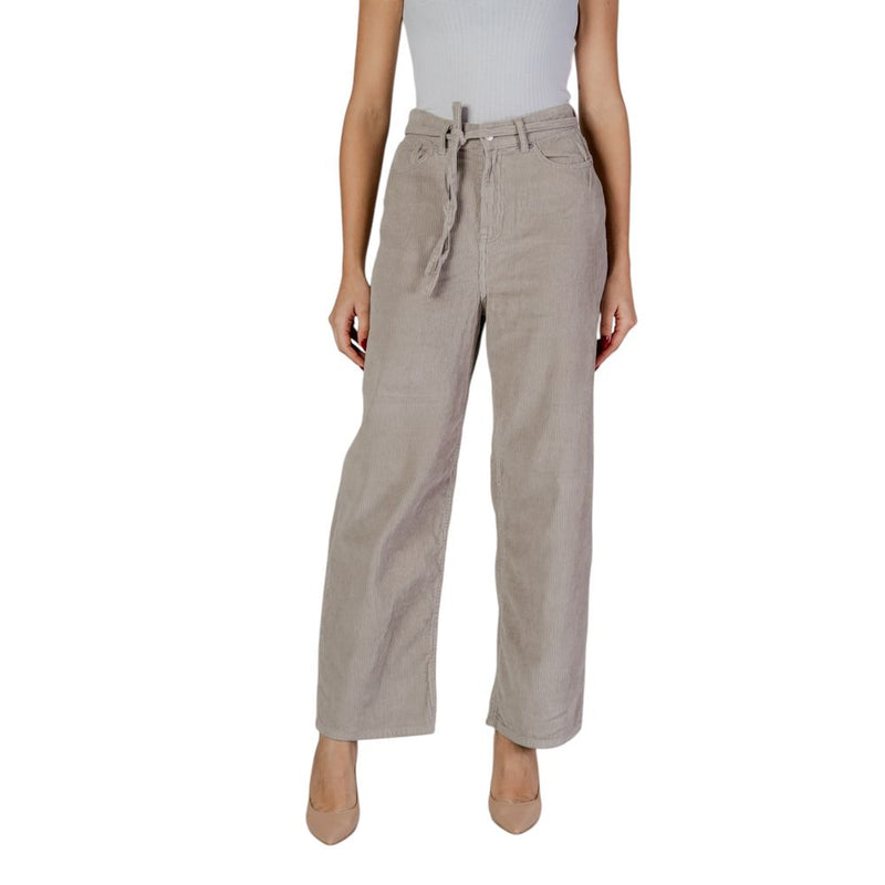 Beige Cotton Casual Pants