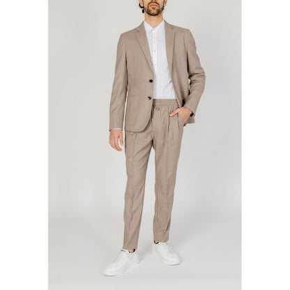 Beige Polyester Casual Pants