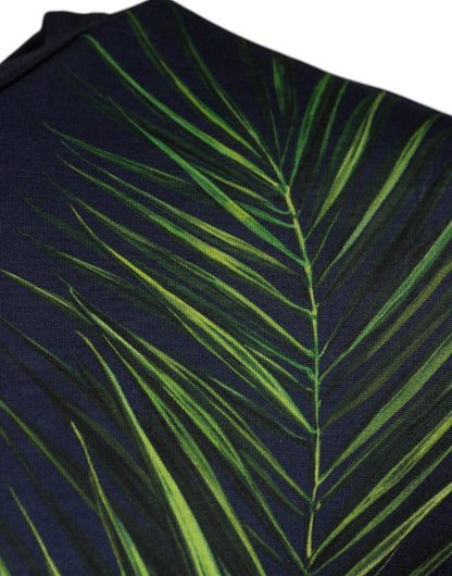 تي شيرت بأكمام قصيرة وياقة دائرية وطبعة شجرة زرقاء