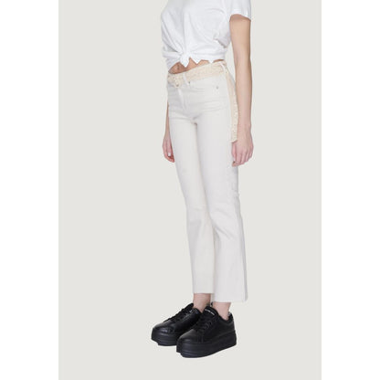 Beige Cotton Bootcut Jeans