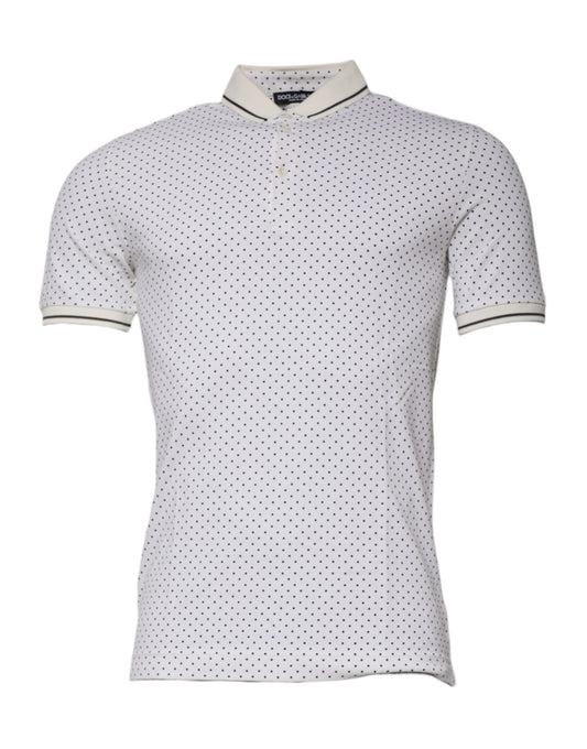 Hvid poloshirt med polkaprikker og krave i bomuld