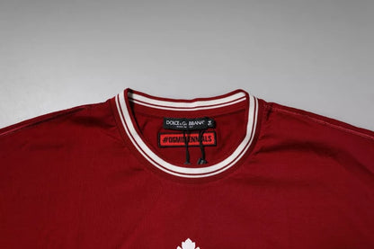 تي شيرت قطني برقبة دائرية وشعار تاج أحمر