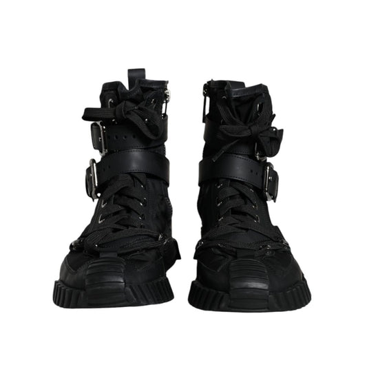 Black Nylon Lace-Up Boots