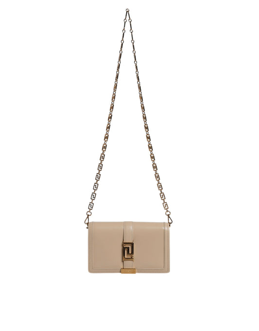Beige Guldkæde Kalveskind Pung Crossbody Taske