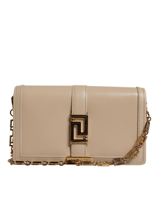Beige Guldkæde Kalveskind Pung Crossbody Taske