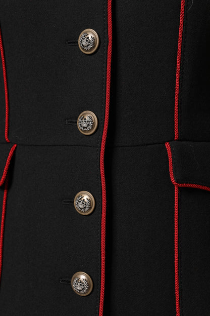 جاكيت ترنش من الصوف الأسود بصف واحد من الأزرار