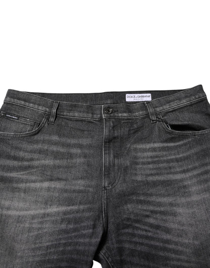 Gray Washed Cotton Loose Denim Jeans