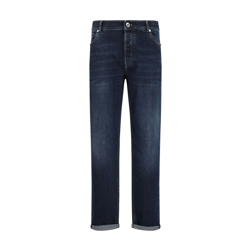 Blue Cotton Straight-Leg Jeans