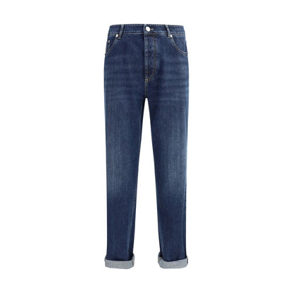 Blue Cotton Straight-Leg Jeans