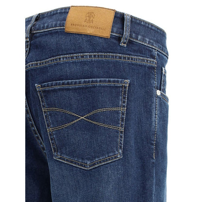 Blue Cotton Straight-Leg Jeans