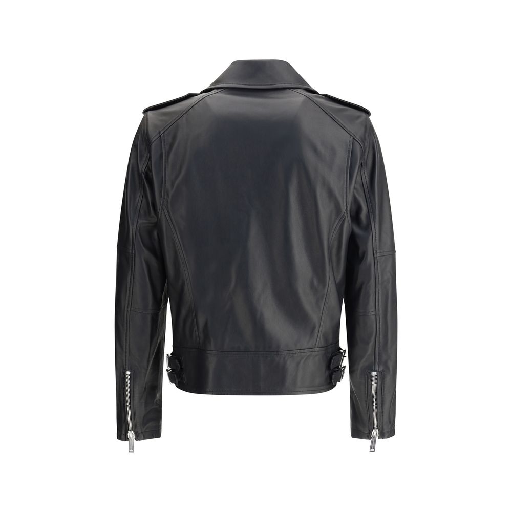 Black Calf Leather Bos Taurus Biker Jacket