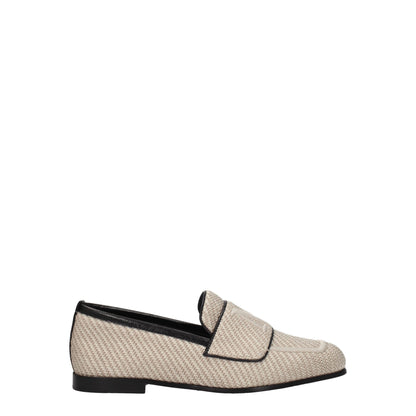 Beige Fabric Slip-On Loafers