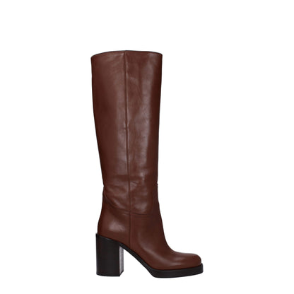 Brown Leather High Heel Boots