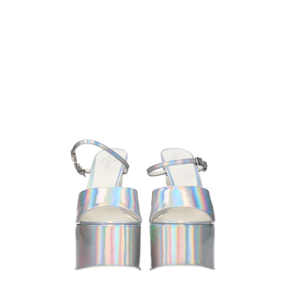 Gray Leather Platform Sandals