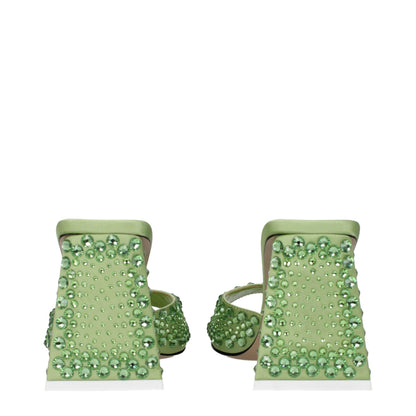 Green Satin Stiletto Heel Sandals