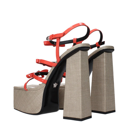 Orange Leather Platform Sandals