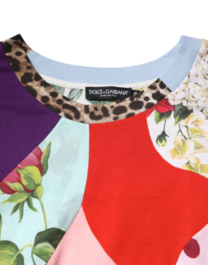 Flerfarvet patchwork bomuldssilke bluse top