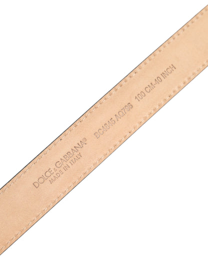 Metallic Leather Silver Tone Logo Buckle Belt