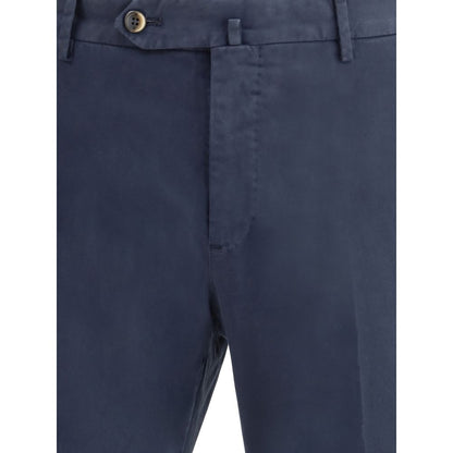Blue Cotton Casual Pants