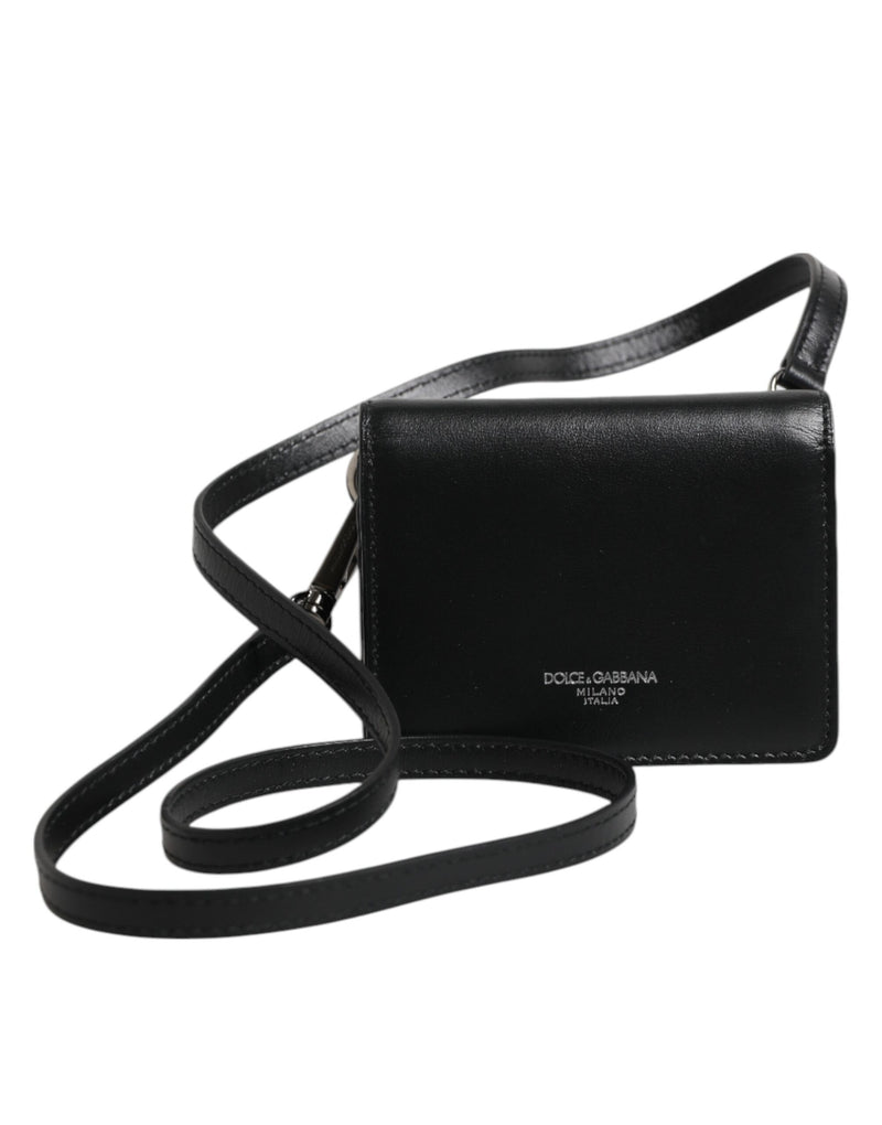 Black Leather Bifold Card Holder Crossbody Men Borse Bag